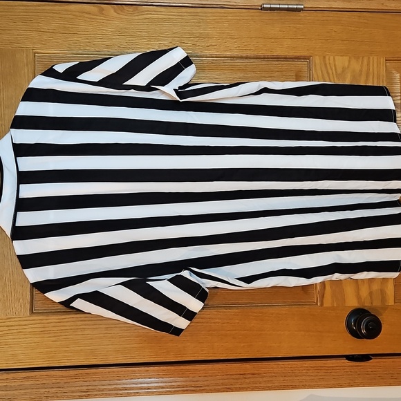NWT Lars Amadeus Mens Stripe Short Sleeved White & Black Button Down Shirt XL - Picture 3 of 6